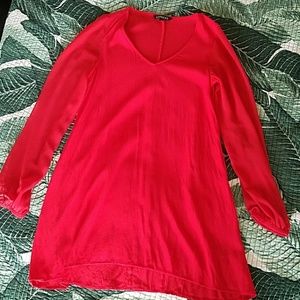 red short dress with sheer long sleeves